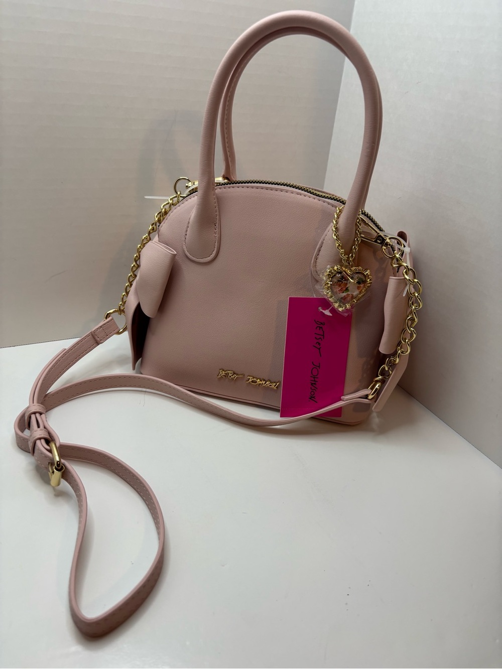 Betsey Johnson Blush Pink Satchel Crossbody Bag Heart Charm NWT